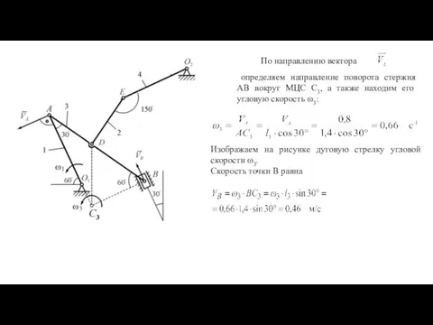 По направлению вектора определяем направление поворота стержня АВ вокруг МЦС С3, а
