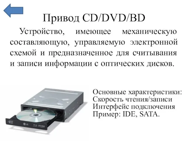 Привод CD/DVD/BD Устройство, имеющее механическую составляющую, управляемую электронной схемой и предназначенное для