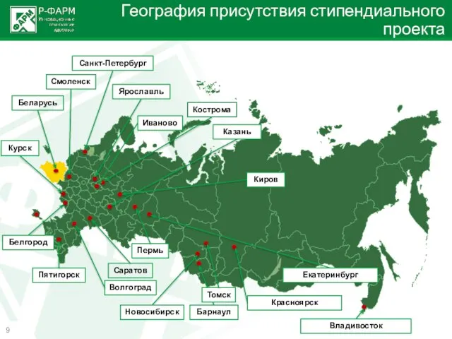 Ярославль Санкт-Петербург Кострома Волгоград Пятигорск Казань Пермь Барнаул Белгород Иваново Красноярск Курск