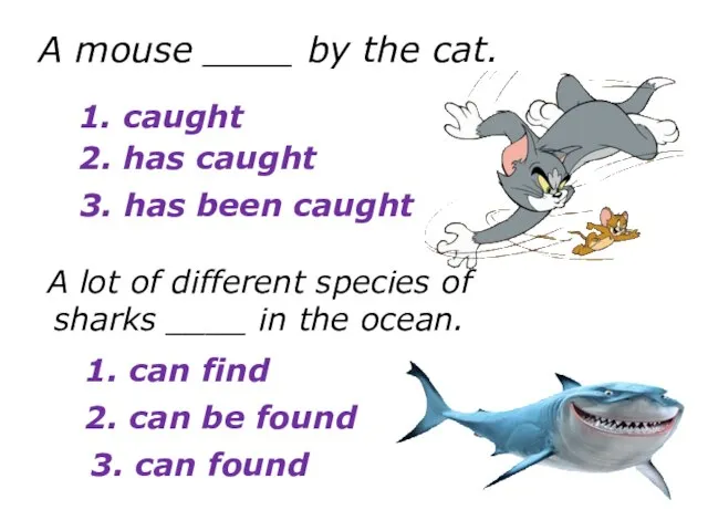 1. caught 2. has caught 3. has been caught A mouse ____