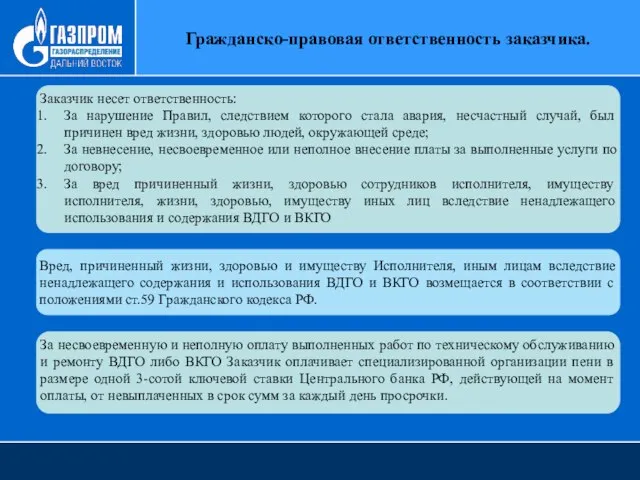 Гражданско-правовая ответственность заказчика. Заказчик несет ответственность: За нарушение Правил, следствием которого стала