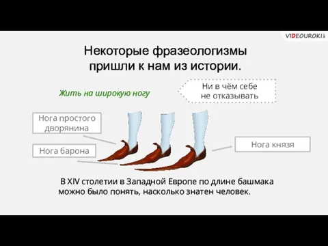 Некоторые фразеологизмы пришли к нам из истории. Жить на широкую ногу Ни