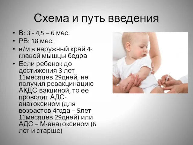 Схема и путь введения В: 3 - 4,5 – 6 мес. РВ: