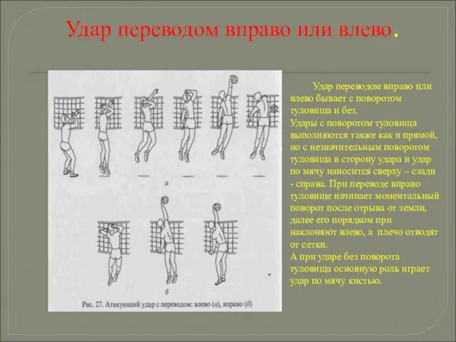 Удар переводом вправо или влево. Удар переводом вправо или влево бывает с