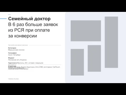 Семейный доктор КЕЙС YANDEX.RU/ADV Категория Медицинская клиника География Санкт-Петербург Формат Рекламная сеть