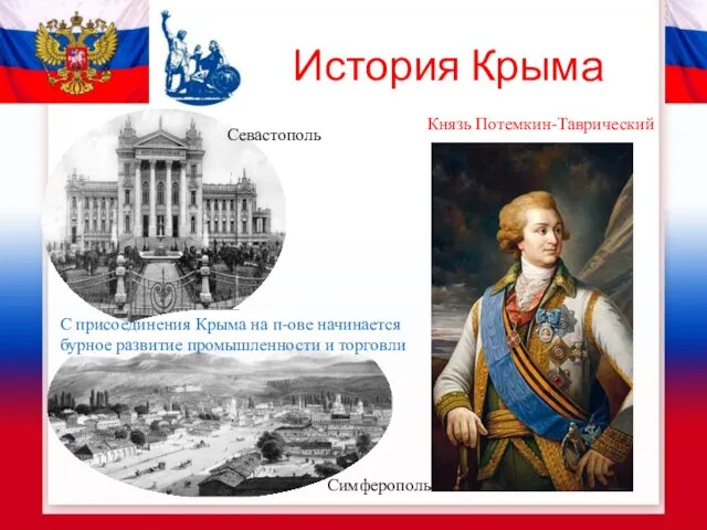 История Крыма Князь Потемкин-Таврический Симферополь Севастополь С присоединения Крыма на п-ове начинается