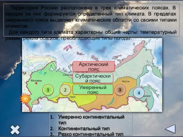 1 2 3 4 Арктический пояс Субарктический пояс Умеренный пояс Территория России