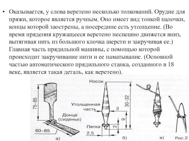 Оказывается, у слова веретено несколько толкований. Орудие для пряжи, которое является ручным.