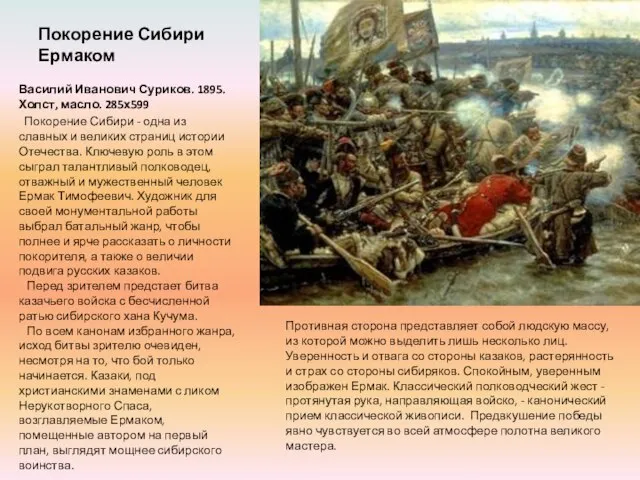 Покорение Сибири Ермаком Василий Иванович Суриков. 1895. Холст, масло. 285х599 Покорение Сибири