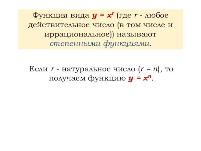 Заголовок слайда Функция вида у = хr (где r - любое действительное