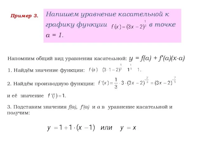 Пример 3. Напишем уравнение касательной к графику функции в точке а =
