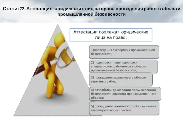 Статья 72. Аттестация юридических лиц на право проведения работ в области промышленной