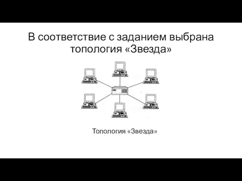 В соответствие с заданием выбрана топология «Звезда» Топология «Звезда»