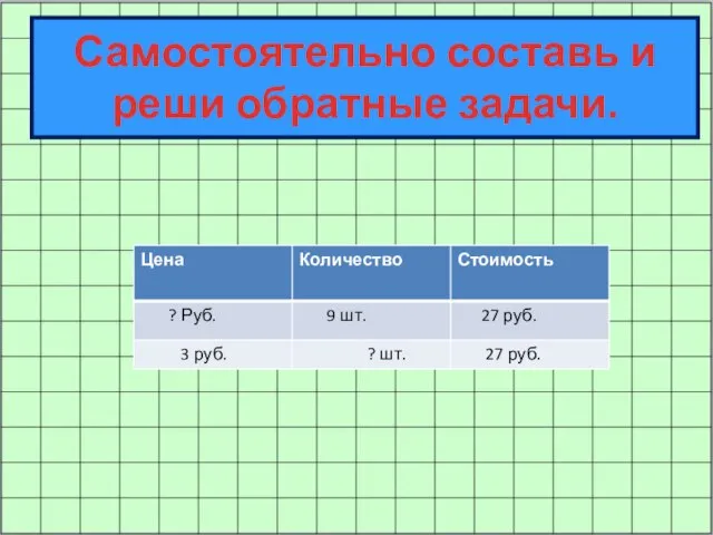 Самостоятельно составь и реши обратные задачи.