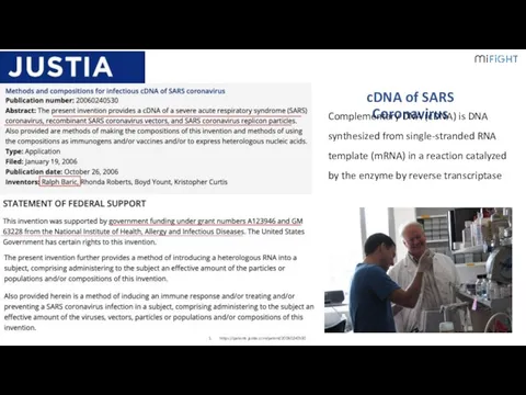 cDNA of SARS Coronavirus Complementary DNA (cDNA) is DNA synthesized from single-stranded