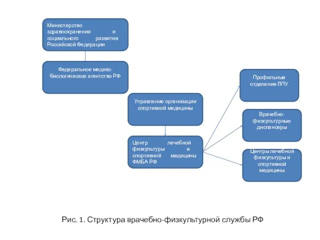 Рис. 1. Структура врачебно-физкультурной службы РФ Министерство здравоохранения и социального развития Российской