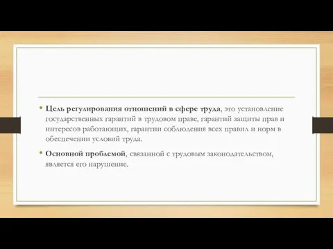 Цель регулирования отношений в сфере труда, это установление государственных гарантий в трудовом