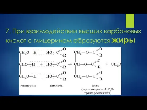 7. При взаимодействии высших карбоновых кислот с глицерином образуются жиры