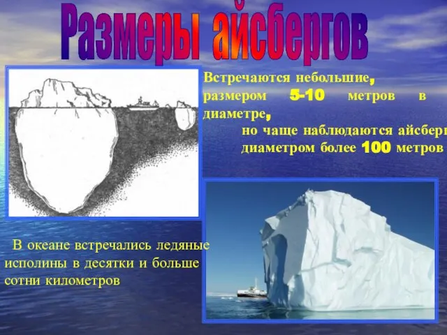 В океане встречались ледяные исполины в десятки и больше сотни километров Встречаются