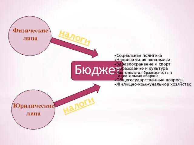 Физические лица Юридические лица Бюджет налоги налоги Социальная политика Национальная экономика Здравоохранение