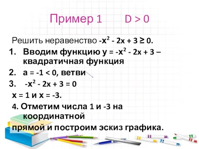 Пример 1 D > 0 Решить неравенство -х2 - 2x + 3