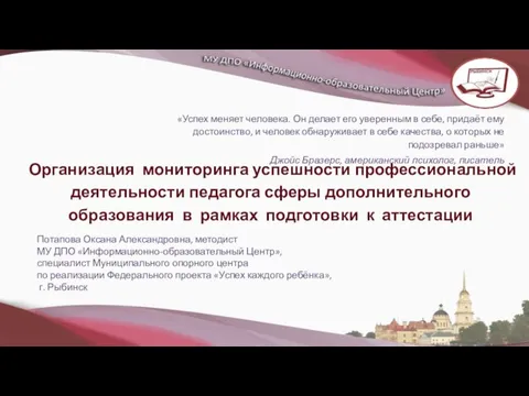 Организация мониторинга успешности профессиональной деятельности педагога сферы дополнительного образования в рамках подготовки