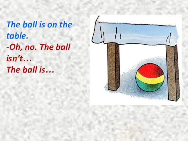 The ball is on the table. -Oh, no. The ball isn’t… The ball is…