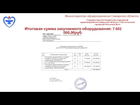 Государственное бюджетное учреждение здравоохранения Самарской области «Тольяттинская городская больница № 4» Министерство