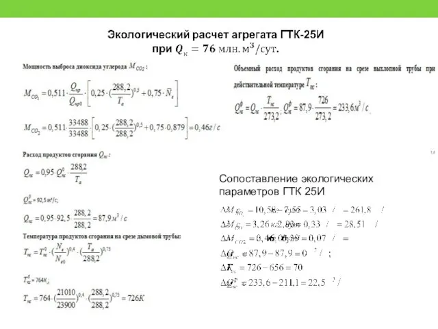 Сопоставление экологических параметров ГТК 25И