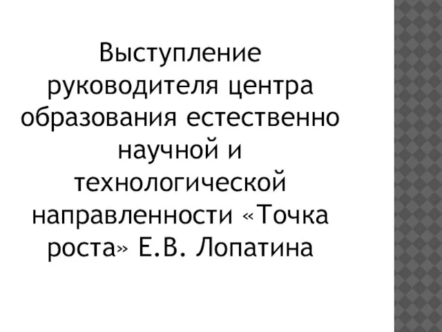 Выступление руководителя центра образования естественно научной и технологической направленности «Точка роста» Е.В. Лопатина