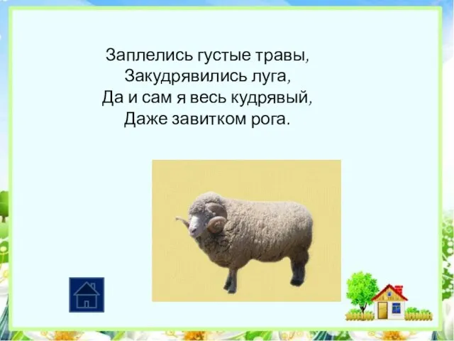 Заплелись густые травы, Закудрявились луга, Да и сам я весь кудрявый, Даже завитком рога.