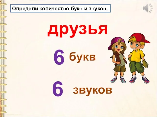 6 6 друзья букв звуков Определи количество букв и звуков.