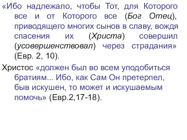 «Ибо надлежало, чтобы Тот, для Которого все и от Которого все (Бог