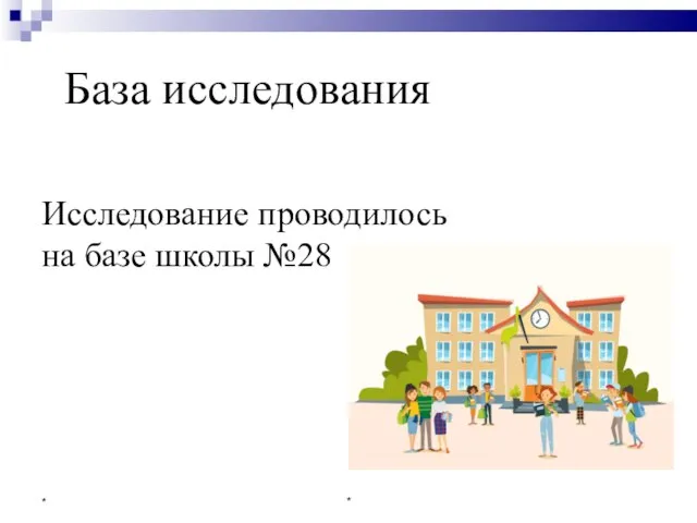 База исследования Исследование проводилось на базе школы №28 * *