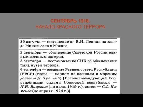 СЕНТЯБРЬ 1918. НАЧАЛО КРАСНОГО ТЕРРОРА