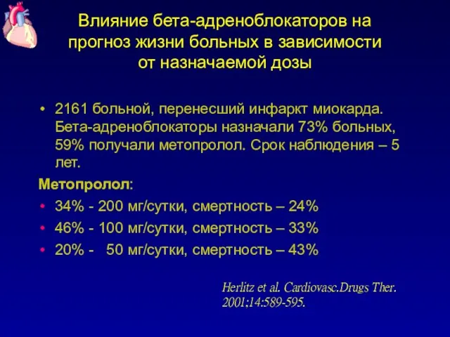 Влияние бета-адреноблокаторов на прогноз жизни больных в зависимости от назначаемой дозы 2161