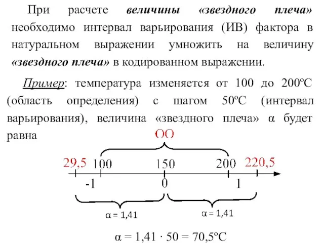 При расчете величины «звездного плеча» необходимо интервал варьирования (ИВ) фактора в натуральном