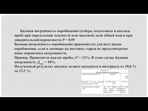 Базовая погрешность опробования (отбора, подготовки и анализа проб) при определении зольности или