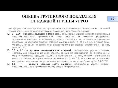 ОЦЕНКА ГРУППОВОГО ПОКАЗАТЕЛЯ ОТ КАЖДОЙ ГРУППЫ УГРОЗ Для формализации процесса определения качественных