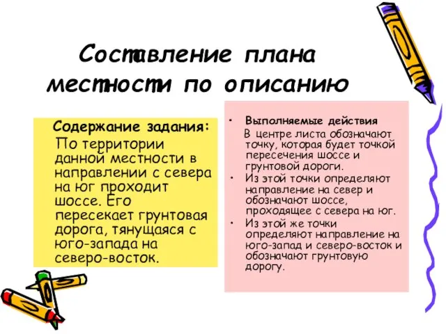 Составление плана местности по описанию Содержание задания: По территории данной местности в