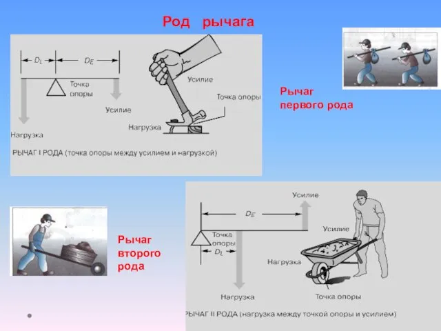 Род рычага Рычаг первого рода Рычаг второго рода