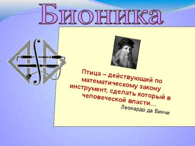 Птица – действующий по математическому закону инструмент, сделать который в человеческой власти… Леонардо да Винчи Бионика