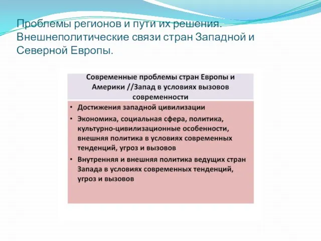 Проблемы регионов и пути их решения. Внешнеполитические связи стран Западной и Северной Европы.