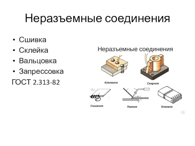 Неразъемные соединения Сшивка Склейка Вальцовка Запрессовка ГОСТ 2.313-82