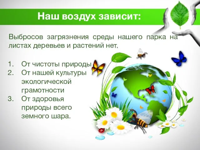 От чистоты природы От нашей культуры экологической грамотности От здоровья природы всего