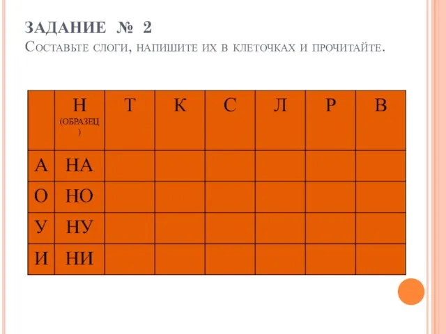 ЗАДАНИЕ № 2 Составьте слоги, напишите их в клеточках и прочитайте.