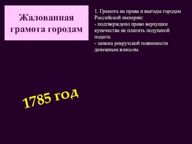 Жалованная грамота городам 1. Грамота на права и выгоды городам Российской империи: