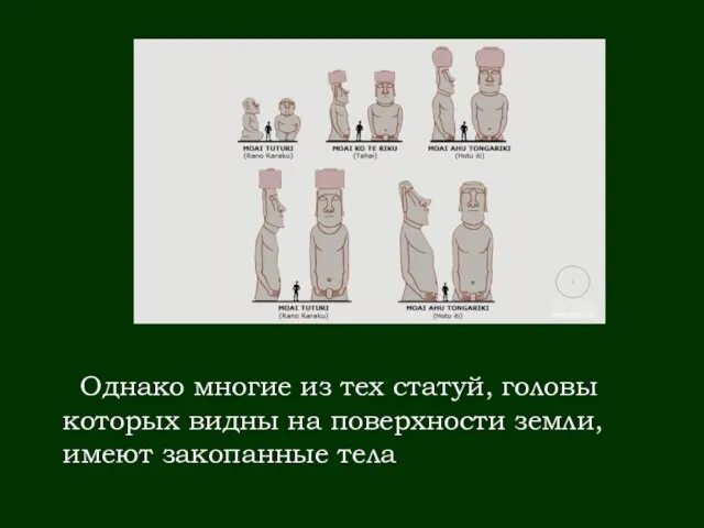 Однако многие из тех статуй, головы которых видны на поверхности земли, имеют закопанные тела.