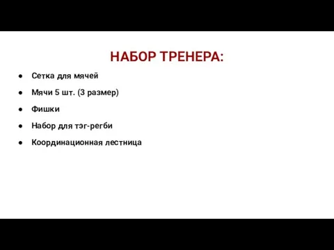 НАБОР ТРЕНЕРА: Сетка для мячей Мячи 5 шт. (3 размер) Фишки Набор для тэг-регби Координационная лестница