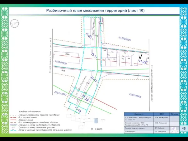 Разбивочный план межевания территорий (лист 10) 46 М 1:2000 Линия совмещения с